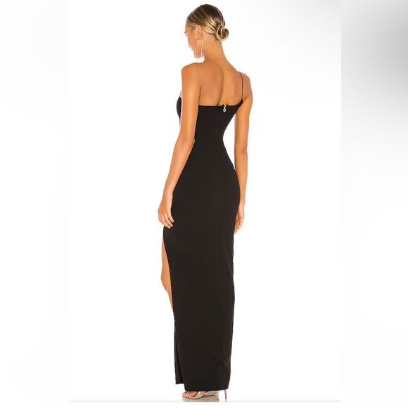 Nookie Lust Gown black one shoulder maxi dress front twist bodycon Revolve L - Picture 2 of 15